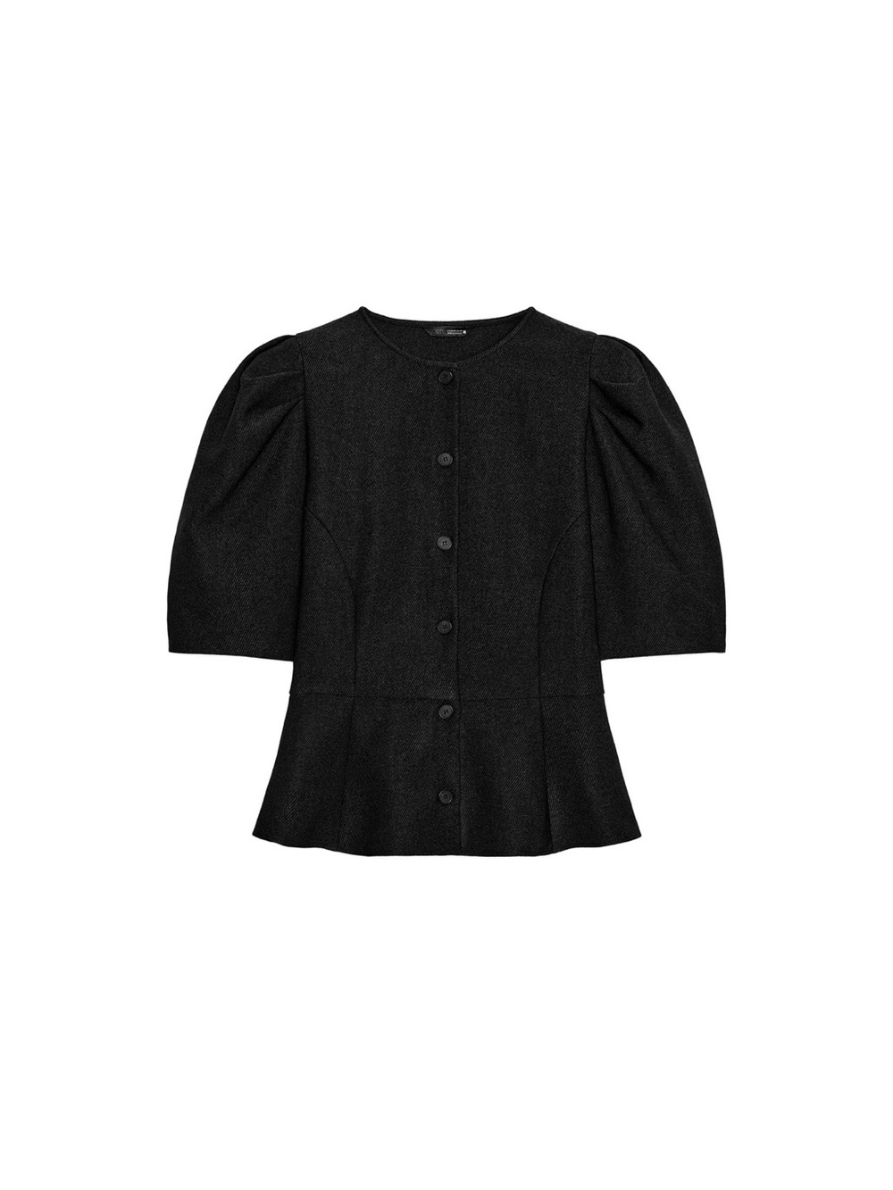Zara Black Puff Sleeve Button-Front Top